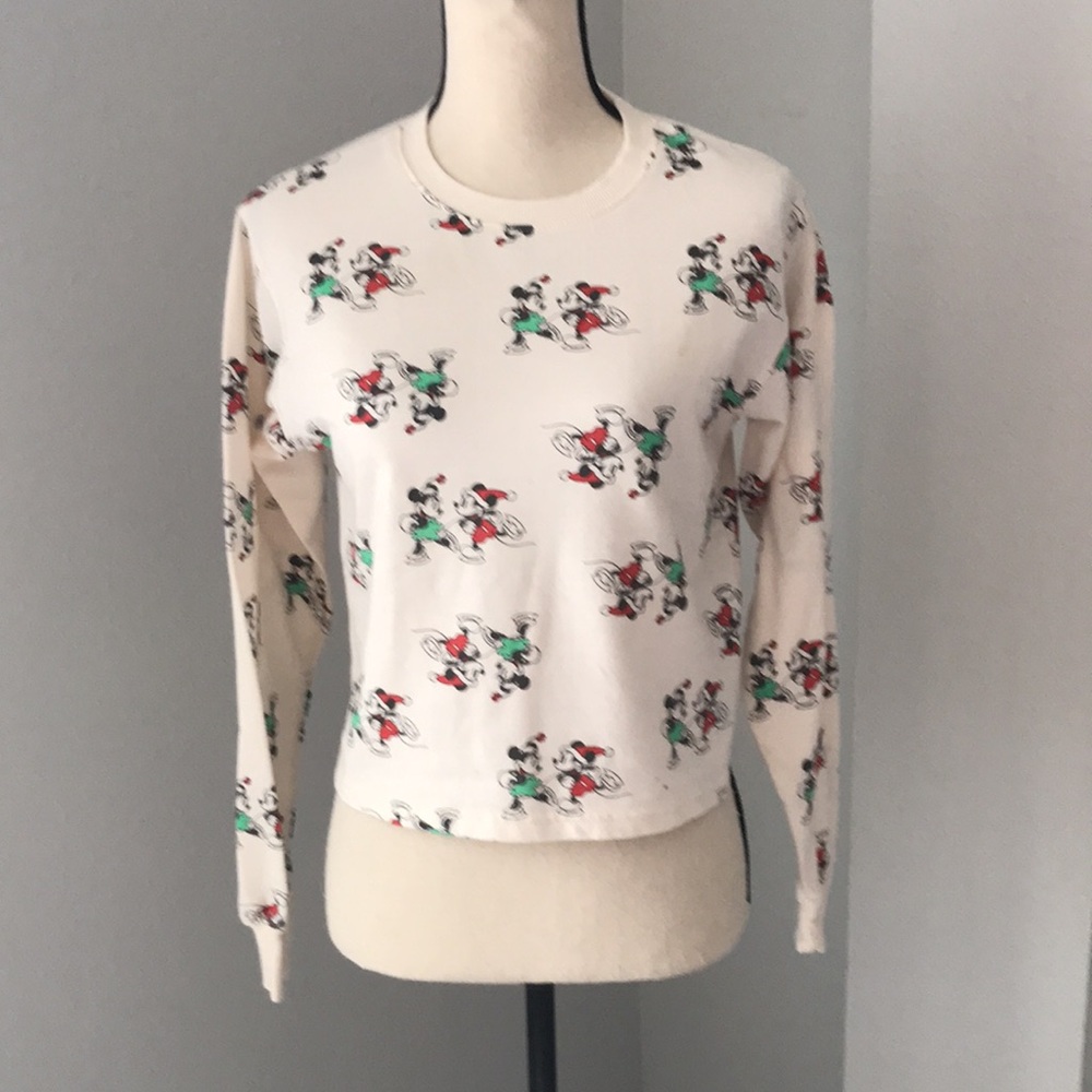 ❤️3X20 DISNEY Women Minnie And Mickey Christmas Print Crop Sweatshirt| S